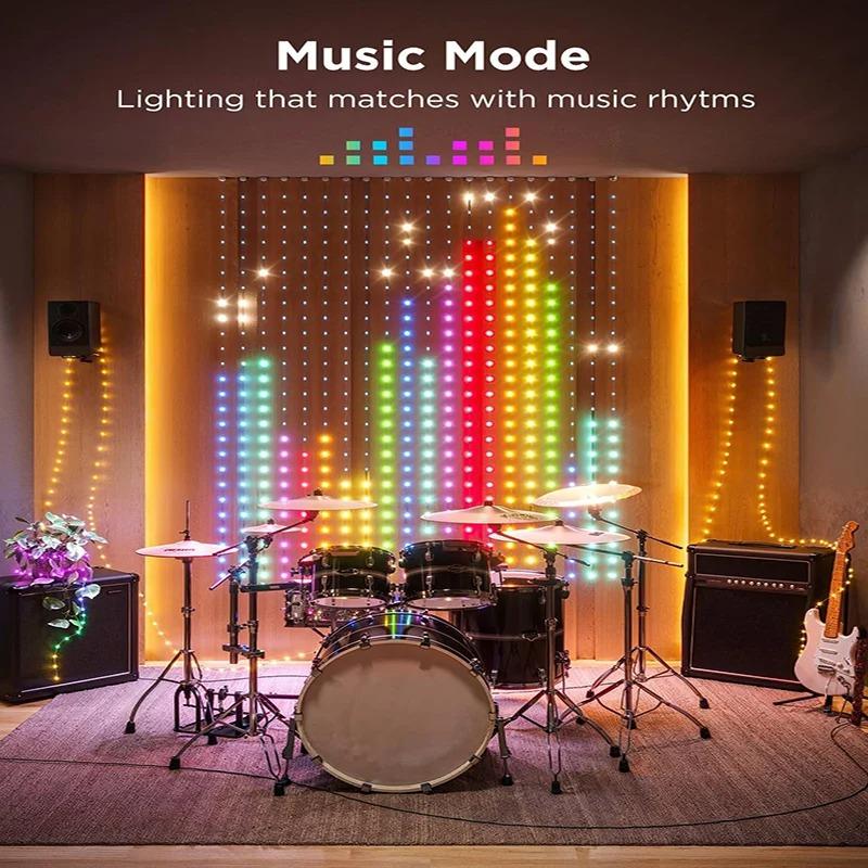 400LEDs Smart Curtain Lights Programmable RGBIC Christmas Lights String Dimmable DIY Patterns Fairy Light Festival Party Decor