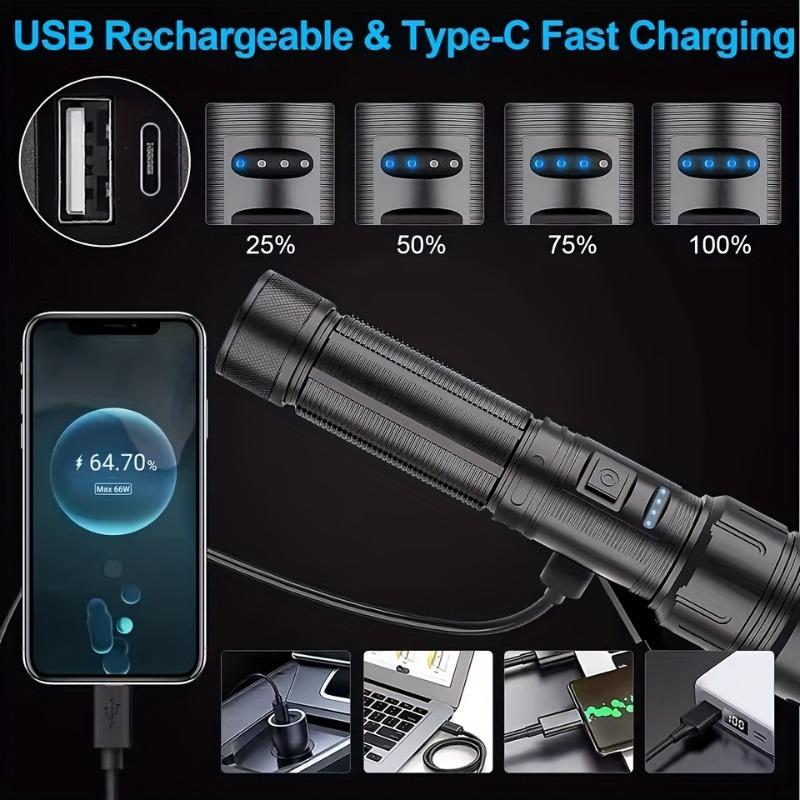 Ultra Bright Magnetic Rechargeable LED Flashlight with Adjustable Beam and COB Work Light Suitable for Emergency Situations and Outdoor Activities