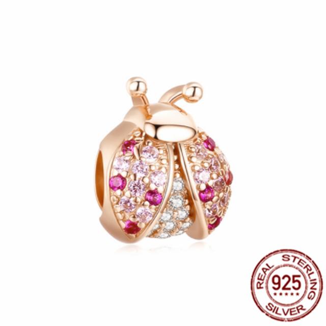 Rose Gold Sparkling Levelled Heart Beads Pink Air Balloon Charms 925 Sterling Silver Jewelry Fit Original Fasion Bracelet