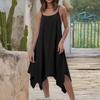 Women's Summer Casual Solid Color Round Neck Adjustable Suspender Dress With Pockets
