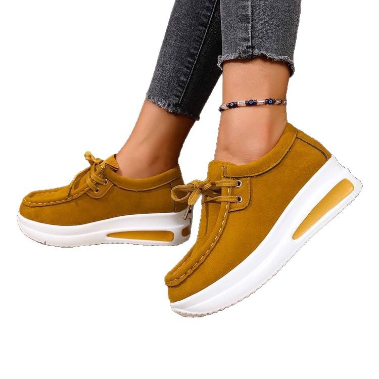 Casual Large Size Lace-up Heightening Women's Shoes Autumn New Women's Comfortable Soft-soled Flat-heeled Single Shoes