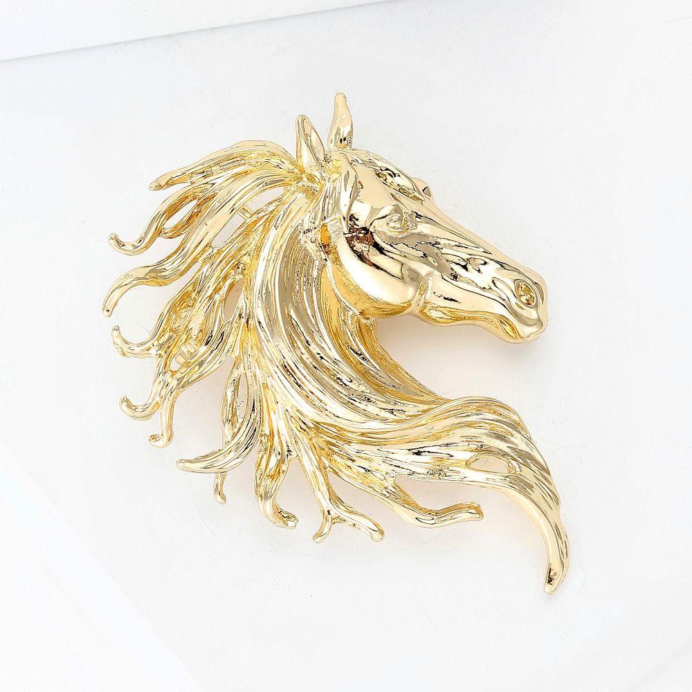 Luxury Horse Head Brooches Glossy Metal Badge Pin Classic Zodiac Animal Pins  New Year Gifts