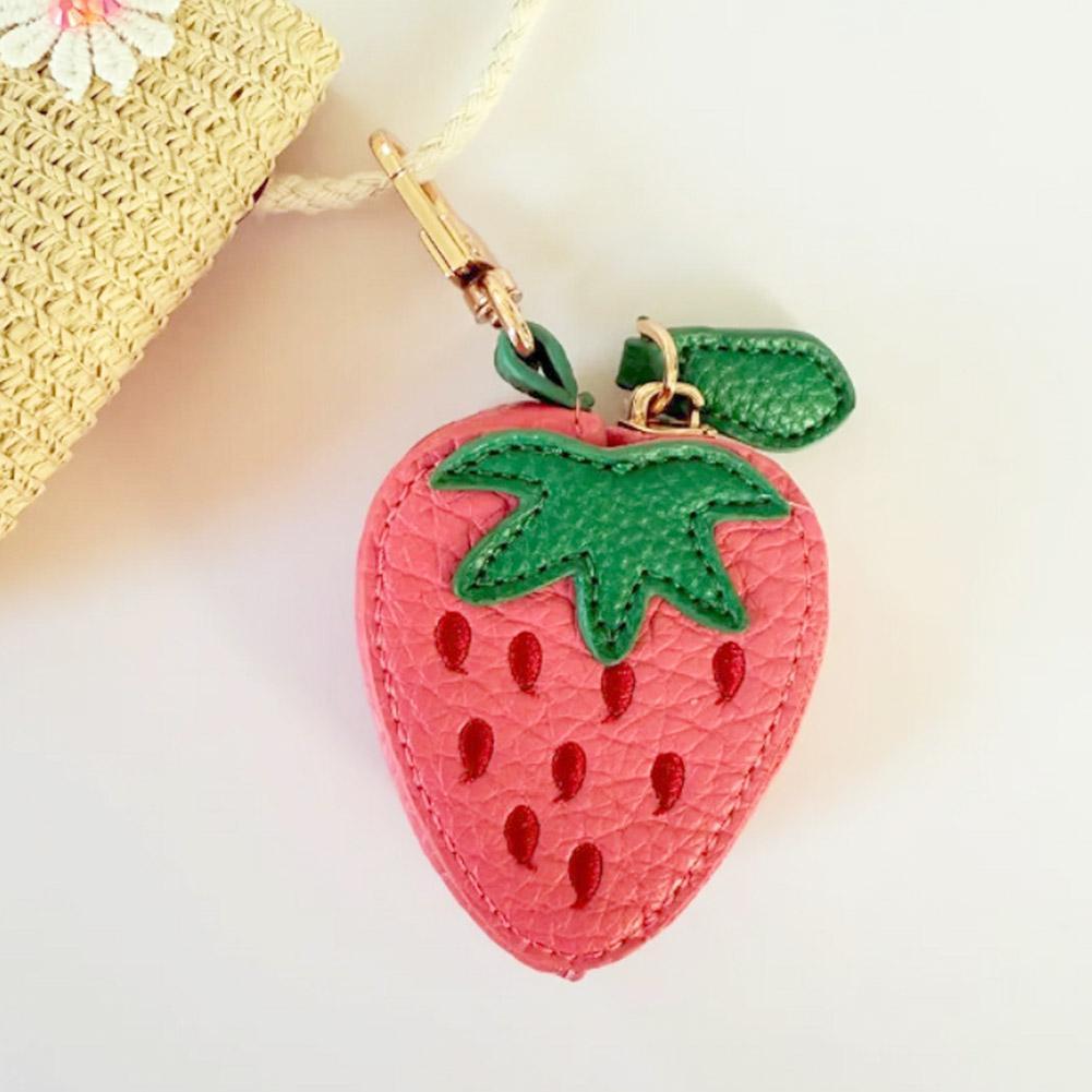 Mini Cherry Fruit Shape Coin Purse Portable Strawberry Blueberry Peach Lemon Cute PU Leather Pouch Wallet Pendant Key Chain Gift