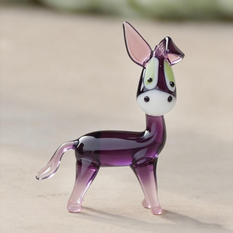 Glass Donkey Miniature Statue Handcrafted Crystal Animal Figurine Home Desk Shelf Decors Housewarmings Birthday Gift