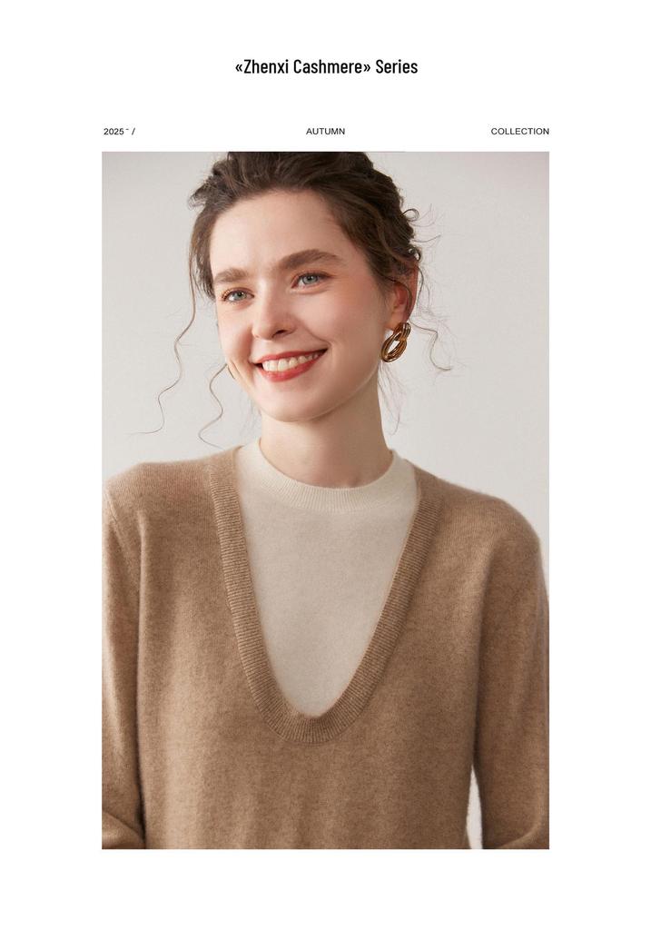 Women's Colorblock Round Neck Two-Piece Cashmere Sweater - Long Sleeve Knitwear for Autumn/Winter