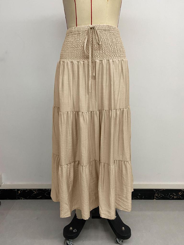 Summer 2025 Europe Cross-border Casual Long Elastic Waist Skirt with Drawstring