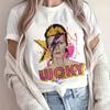 Damen Vintage Bowie Gesicht Schriftzug Print T-Shirt Weiches Atmungsaktives Retro Rock Tee mit Ikonischem Porträt Lässiges Kurzarm Oberteil