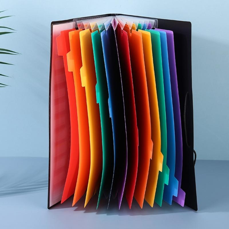 2pcs Portable Expanding A4 Folder 12-Compartment Document Organiser with Index Labels, PP Elastic Fastener Filer Case