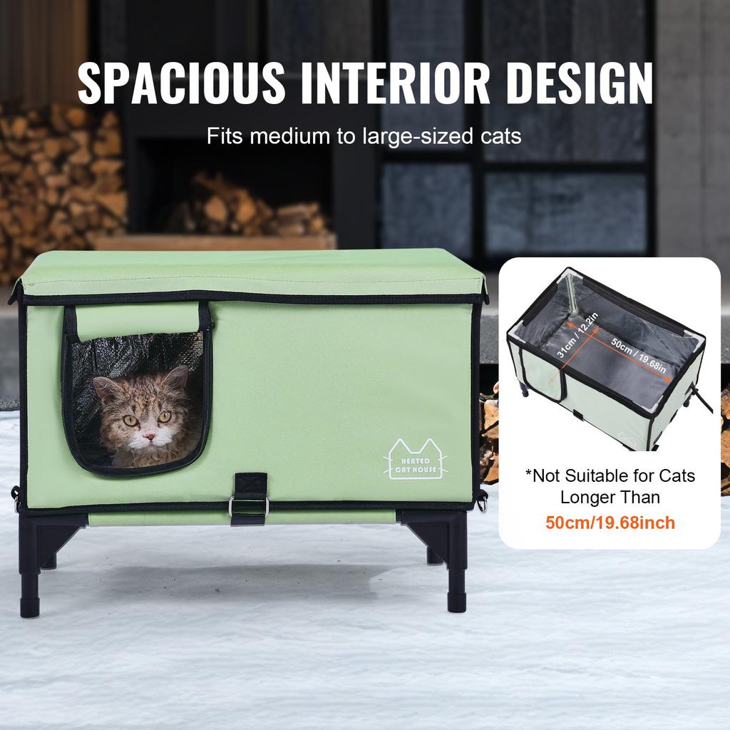 VEVOR Elevated Heated Cat House, Cuboid Kitty Shelter with Adjustable Temperature and Timer