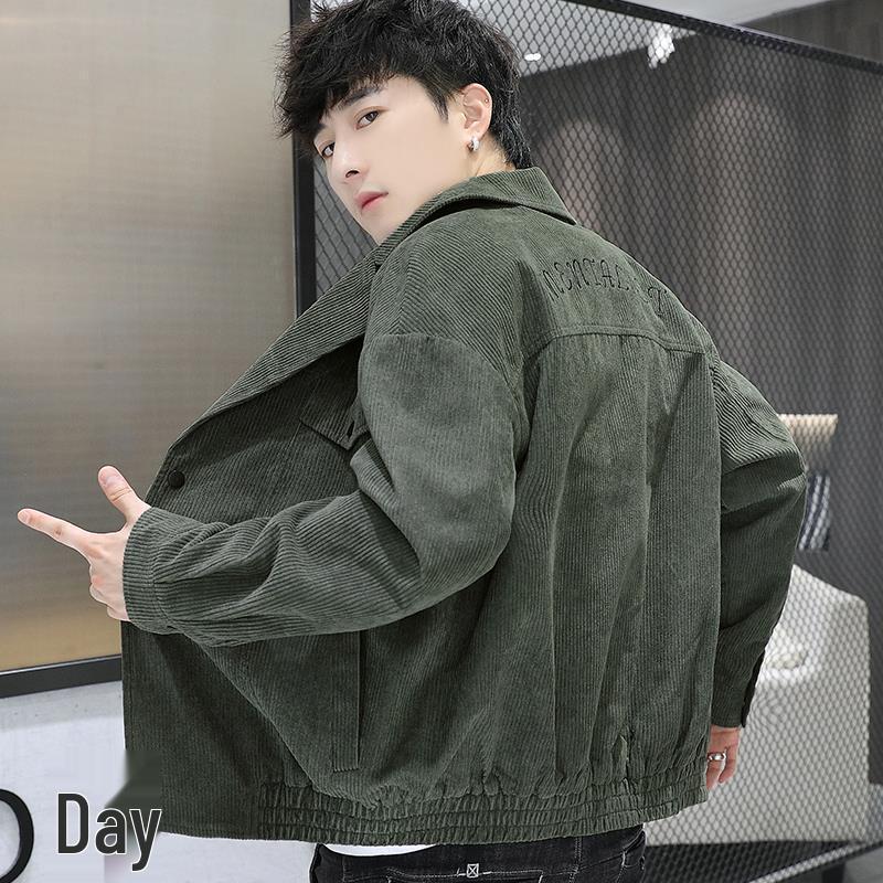 Men's Large Lapel Corduroy Jacket - Stylish Embroidered Spring/Autumn Coat