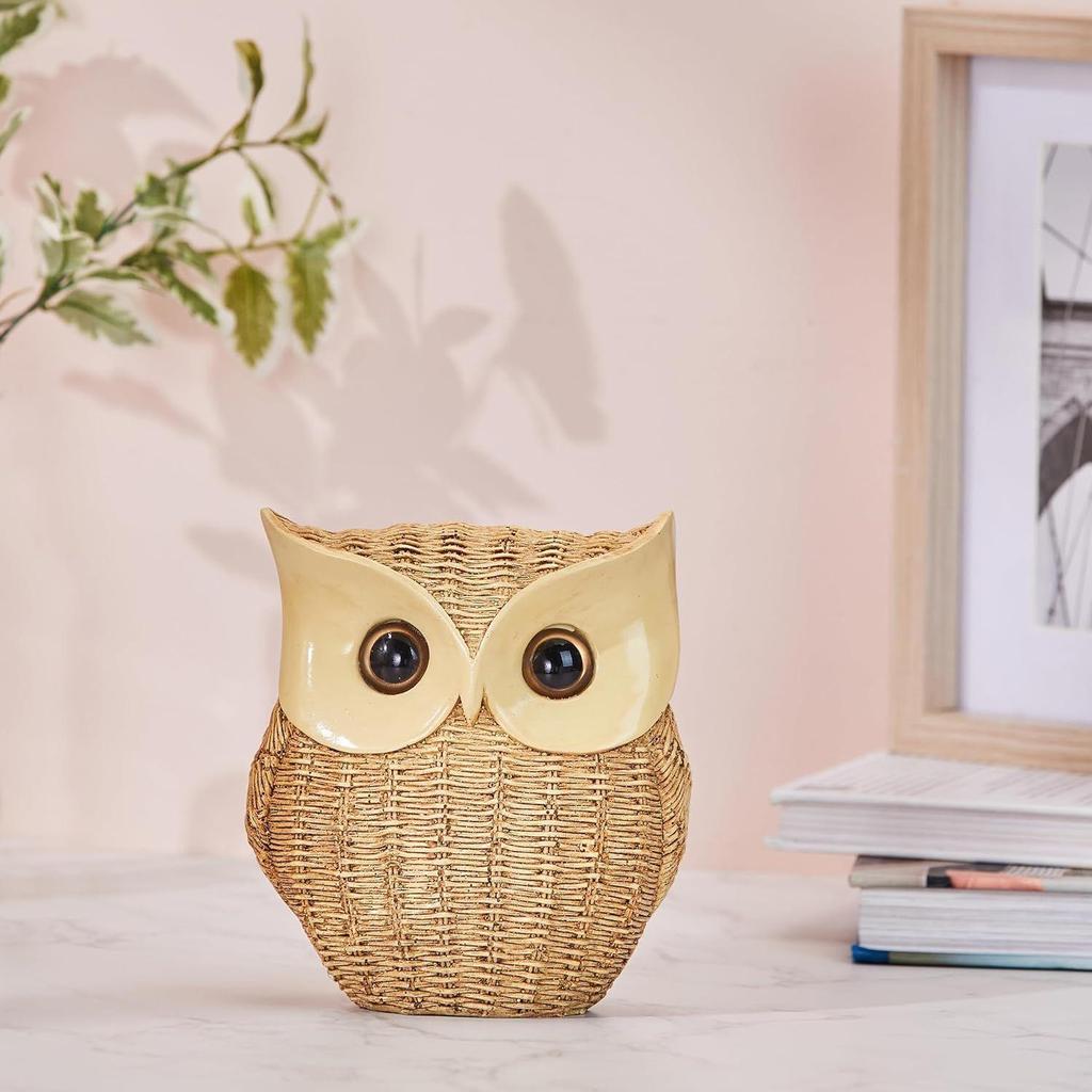 Modern Classy Happy Owl Resin Art Figurine | Beautiful Home Decor (Brown)