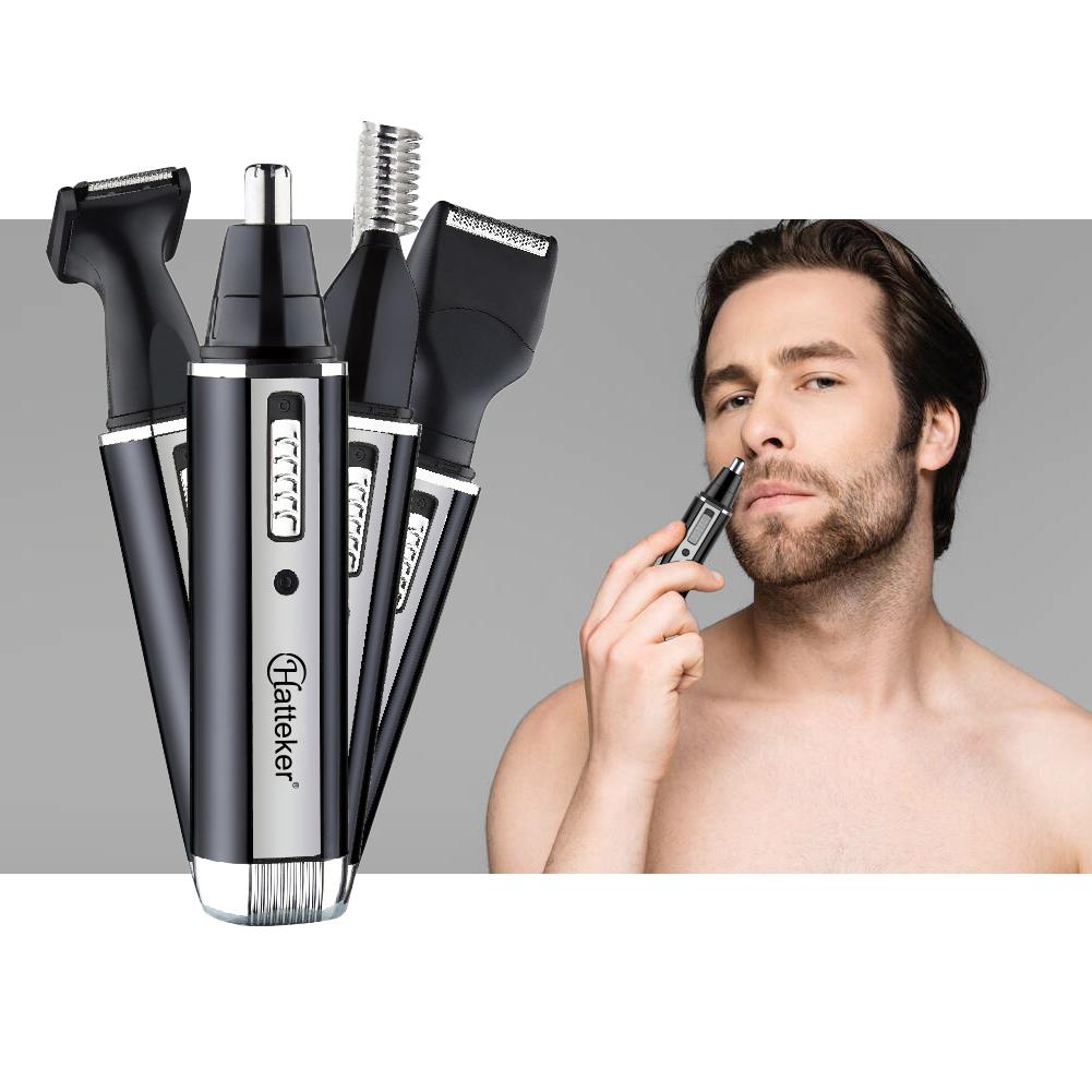 Hatteker 4-in-1 Nasen-Ohrhaartrimmer für Männer USB Elektrisch Nasenloch Nasenhaarschneider Wiederaufladbar Professionell