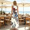 U-Neck Sleeveless Floral Maxi Dress,Lightweight Flowy Spring Fall Layering Dress,Elegant Women's Dress for Daily & Casual Occasions