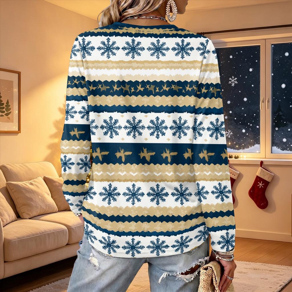 Women's V-Neck Long Sleeve Christmas Printed Lightweight Top for Spring and Summer