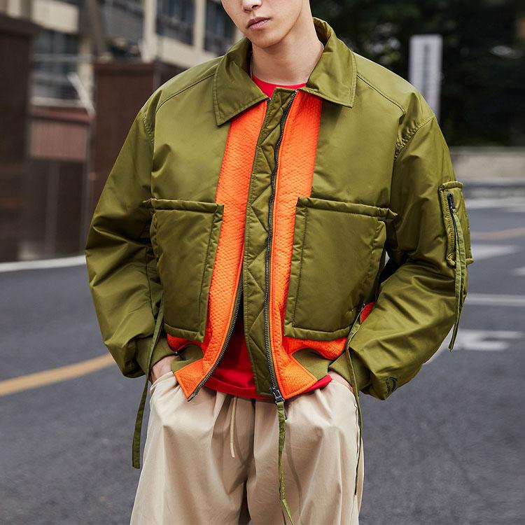 Li Ning Loose Fit Lapel Warm Cotton Jacket Men Jacket Olive-Green AJMQ739-2