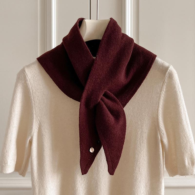Knitted Scarf Women Wool Winter Warm Scarves Bright Solid Color Design Thickened Shawl Soft Triangle Pure Wool Neck