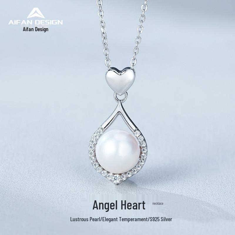 Korean Style Sterling Silver 925 Water Drop Heart Pearl Necklace - Light Luxury Gift for Girlfriend