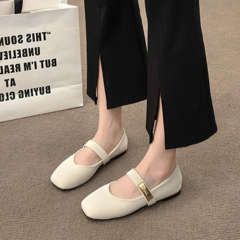 2024 Frühling Neue Einfache Quadratische Zehenpartie Retro Weiche Sohle Mary Jane Schuhe Koreanische Mode Flacher Ausschnitt Flache Sohle Einzelne Schuhe für Damen
