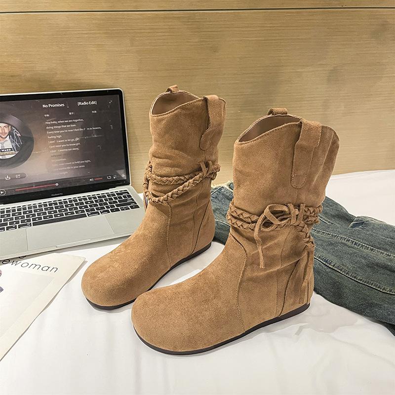 

Европейский и американский темперамент ретро универсальные ботильоны с круглым носком женские 2025 осень и зима новые нишевые ремешки персонализированные ботинки Мартин 35 хаки