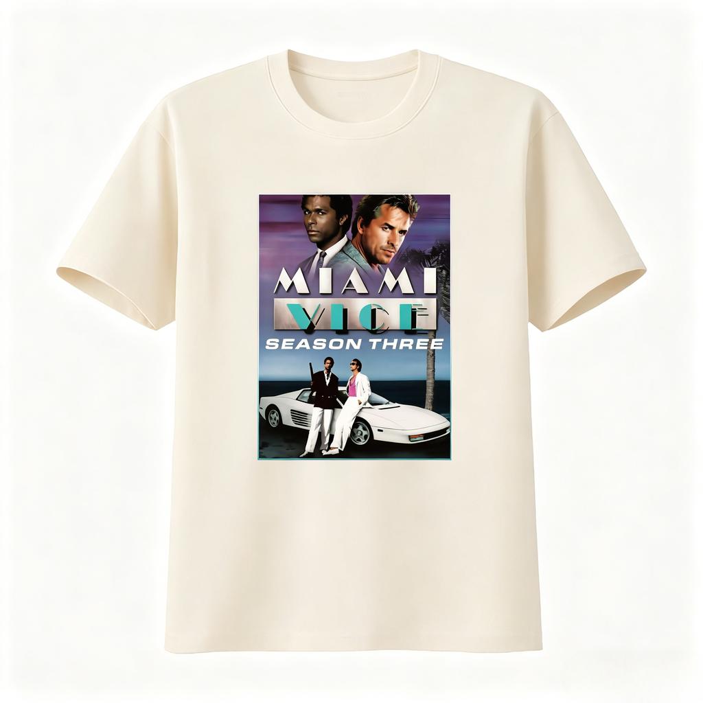 Miami Vice Stagione Tre Poster Vintage Film T-shirt Amante del Cinema Comodo Unisex Abbigliamento Abbigliamento Donna 2026 T-shirt Estiva