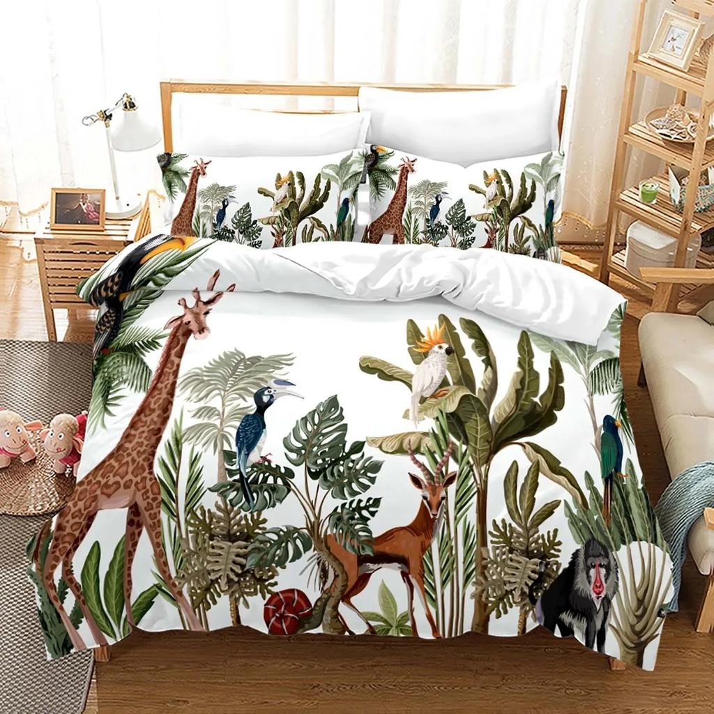 Cute Animals Cartoon Printed Duvet Cover Set with Pillowcases 3d Classic Bedding Set Linen Bedclothes Twin Full Queen King Size
