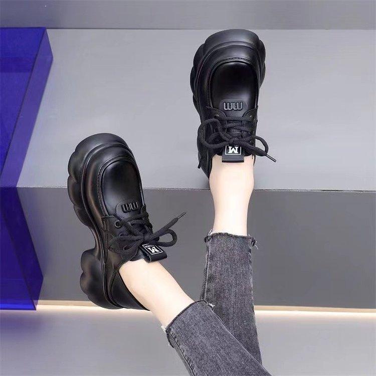 Platform Loafers Small Leather Shoes Women's 2025 New Autumn Fashion Casual Versatile Lace-up British Height-increasing Single Shoes