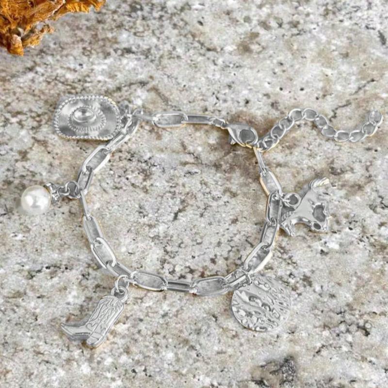 Hegaze 1pc Vintage Faux Pearl Geometric Decor Pendant Bracelet