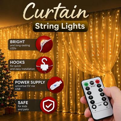 3M LED Curtain Fairy Light USB Plug Wedding Garland Valentine's Day Ramadan EID Mubarak Decoration for Home Curtain Lights