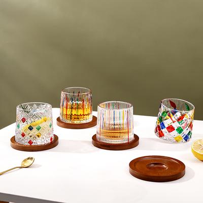 Creative Hand-painted Extract Cup, Simplicity Household Kitchenware, Retro Whiskey Glass, Rotary Wooden Tray Water Cup, Light Lu