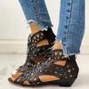Women's Summer Peep Toe Sandals Openwork Retro Lacing Platform Comfy Outdoor Casual Shoes Large Size 35-43