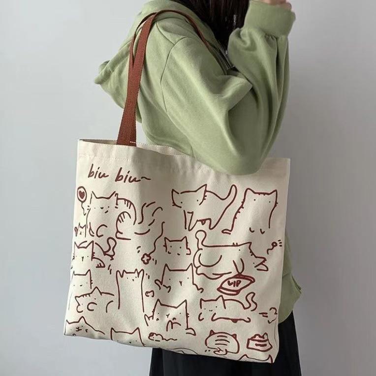 Women's 2025 Harajuku Style Canvas Tote - Korean Single Shoulder Bag, Versatile and Simple for Students