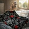 Skulls Roses Snakes Black Flannel Blanket Perfect for Sofa Office Bed Travel Sleep Read Relax Camping Four Season Use