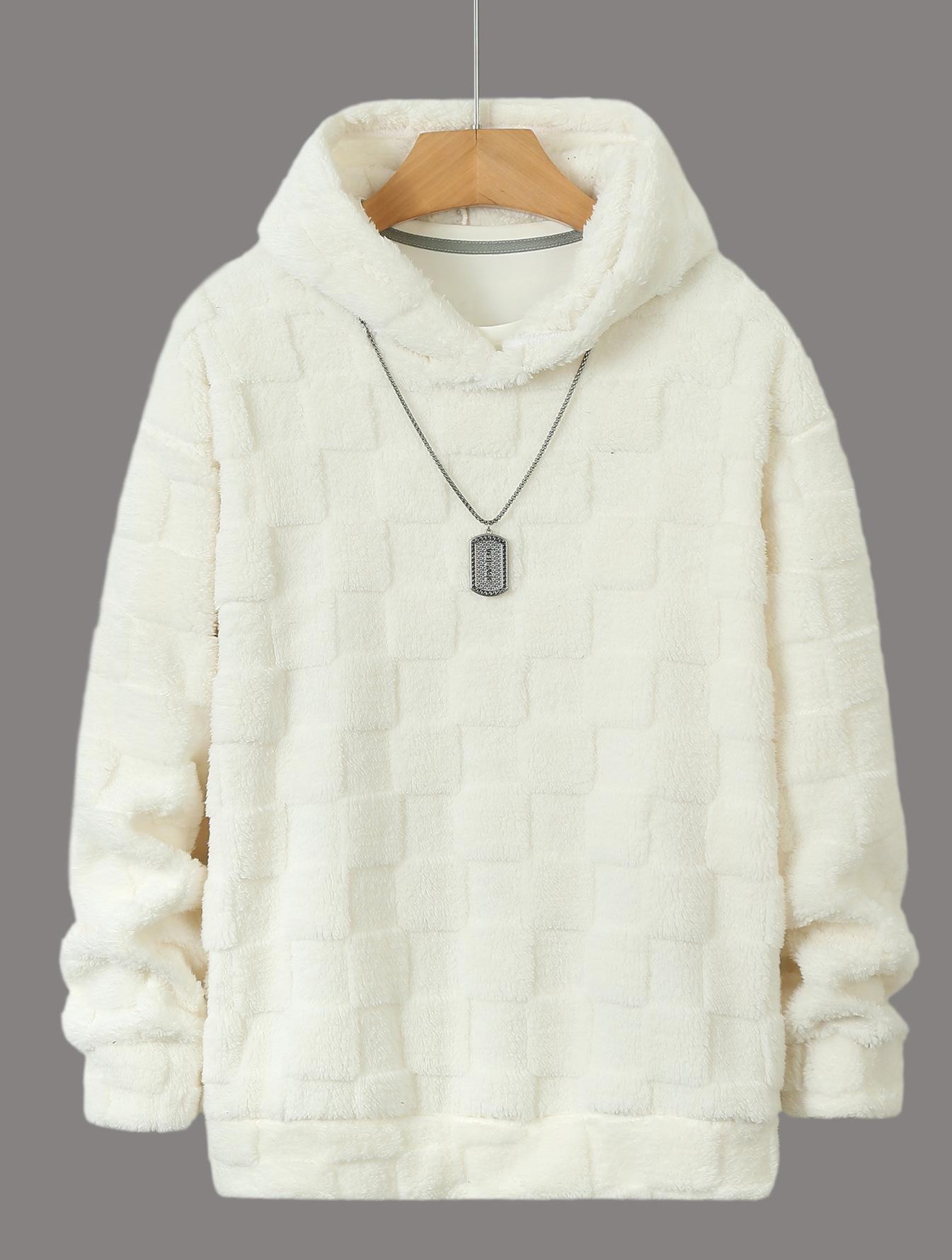 

Европейский стиль клетчатый капюшон с круглым вырезом и длинным рукавом облегающий повседневный свитшот для осени и зимы XL покинуть белый