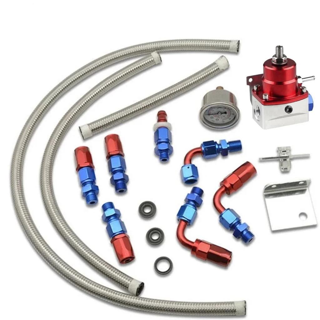 Universal Adjustable Fuel Pressure Regulator Guage Kit Oil Line 100PSI Guage Fpr AN6 Oil Hose Fitting EFI Engine Parts