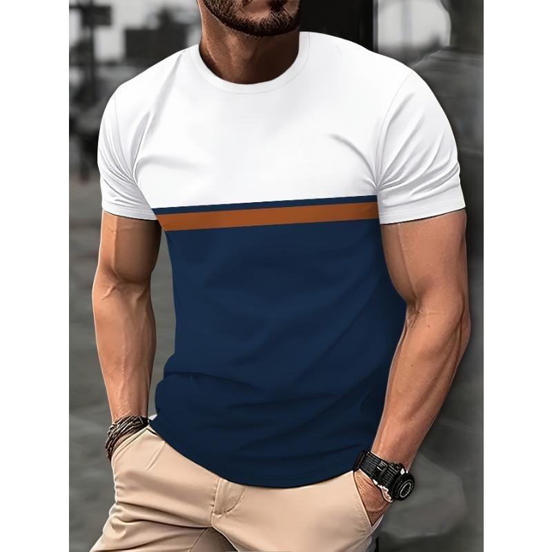 Fashion Men s Crew Neck Short Sleeve 3D Striped Short Sleeve Striped Short Sleeve Crew Neck T-Shirt 3XL