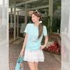 Sweet and cute shell print round neck front shoulder short-sleeved women's t-shirt summer new loose and thin top