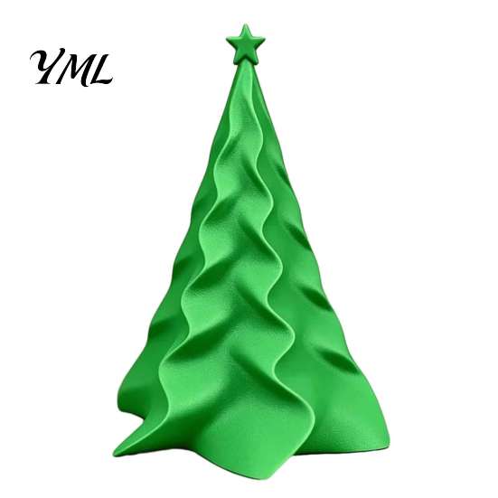 Artistic Geometric Xmas Ornament 3D Printed Pleated Christmas Tree Ornament, Small Wavy Desktop Holiday Table Decor Decoration with Star Topper