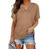 GMXIA Women's Solid Color Bat-sleeve Side Pleated V-neck Short-sleeved T-shirt