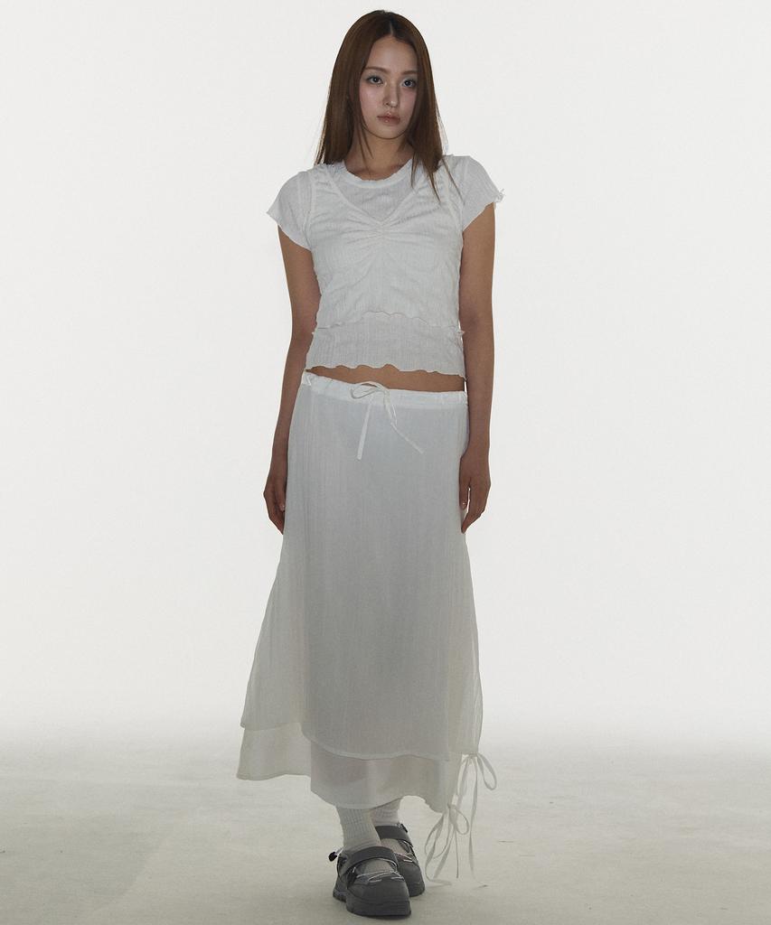 Plasma Sphere Shine Double Skirt In White (Shirred Long Skirt)