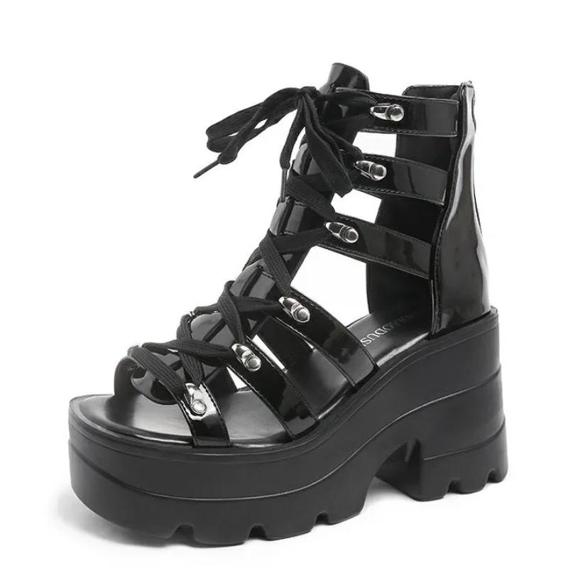 

10CM Women Thick Bottom Gladiator Shoes Woman Summer Chunky Sneakers High Platform Sandals Hollow Out Wedge Heels Beach Sandals 35