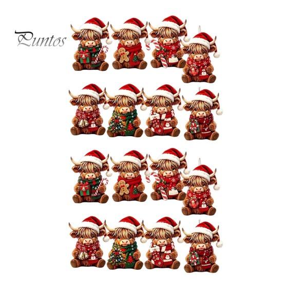 Creative Christmas Ornament Set Highland Cow Set, 2D Flat Wooden Decorative Lanyard Decor Hanging with String, Holiday Tree Party Decoration