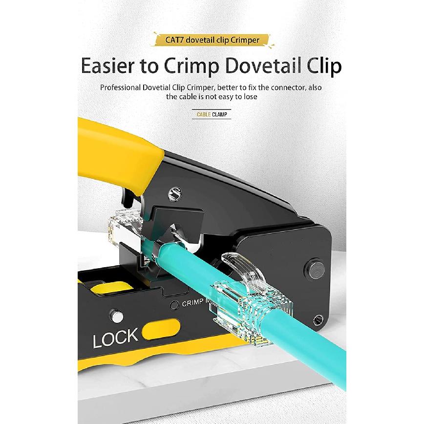 Rj45 Crimp Tool Kit, Pass Through Cat7 Cat6A Cat6 Cat5e Cat5 Rj45 Crimping Tool with 10PCS Cat7 Shielded Connectors 10PCS Covers 20PCS Cat6 Pass