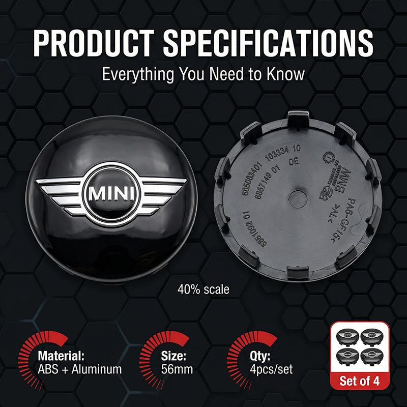 4 PZ 60mm Coprimozzi Centrali per Cerchi Auto Stile Emblema Badge Adesivo Per MINI Cooper Fridge One F56 R56 R57 R58 R59 R60 JCW Countryman Clubman