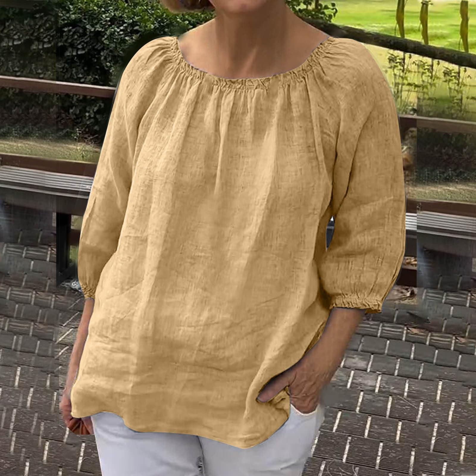 

Женский свободный однотонный повседневный топ из хлопка и льна с круглым вырезом и средним рукавом XXXXL