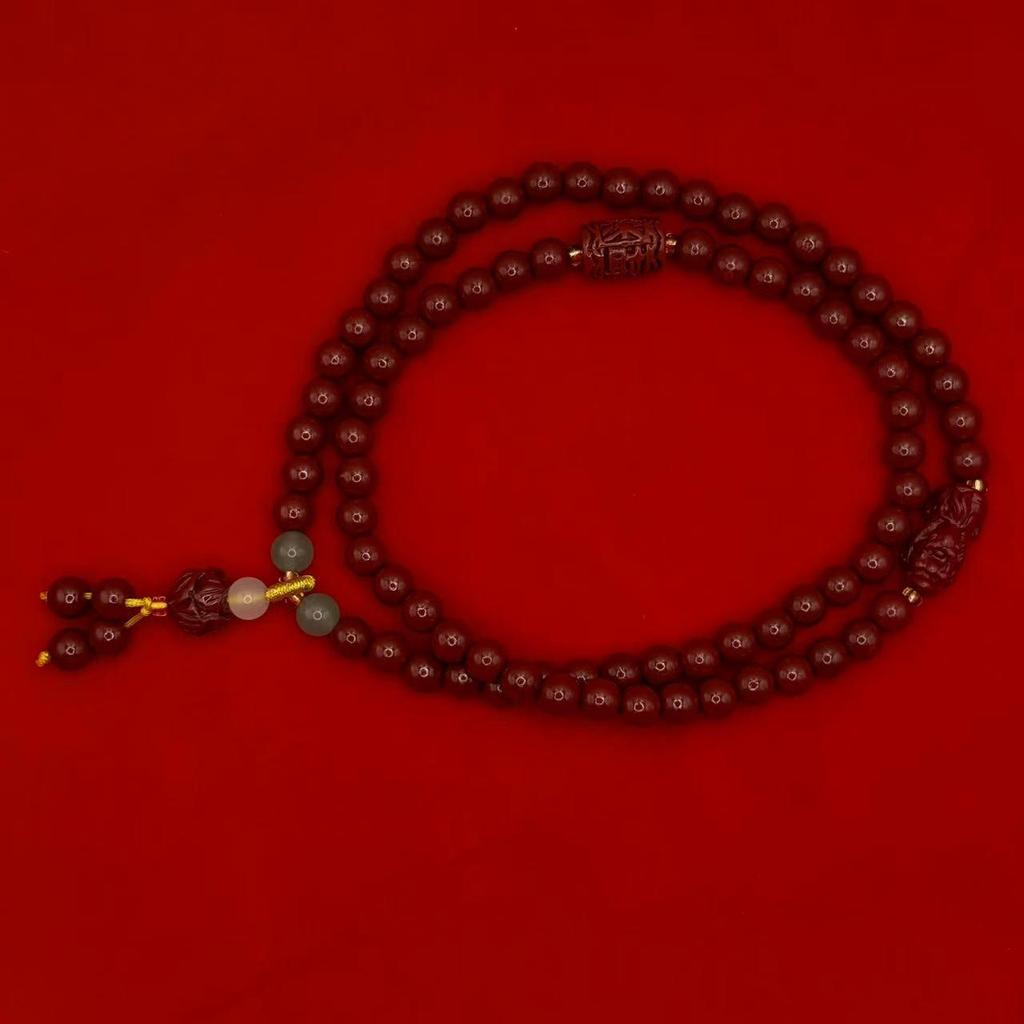 Bracciale di alta gamma a più giri con Pixiu color cinabro e perline buddiste