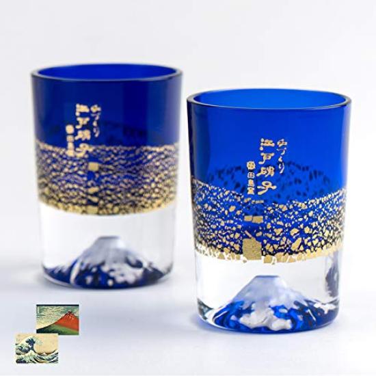 Fuji Glass by Tajima Gold Leaf Fuji Cold Sake Lapis Lazuli Pair Set of Edo 60th Celebration Cold Popular Made In Souvenir Grand Prize Comes In