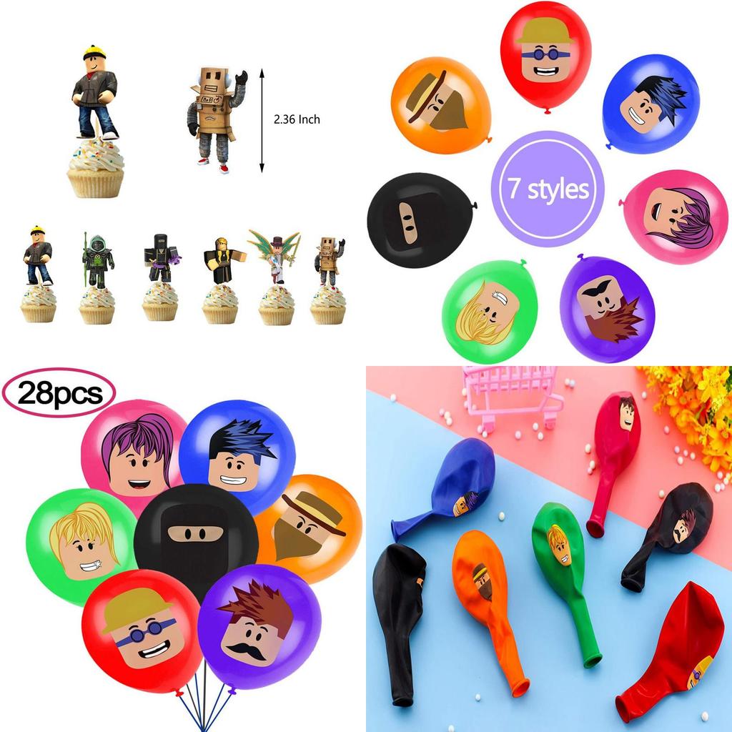Brightly Colored Roblox Boys Birthday Party Decor With Balloons And Cake Toppers