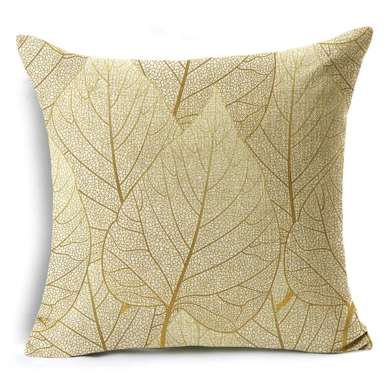 Nordic Style Golden Leaf Simple Bedside Cushion Cover Living Room Sofa Decoration Pillowcase 4040cm/4545cm/5050cm