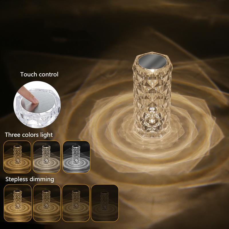 Bedroom Projection Light 16 Color Touch Adjustable Bedside Night Light Romantic Diamond Light Dining Table Decoration Light Crystal Rose Desk Light