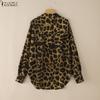ZANZEA Damen Locker Lässige Leopard-Print Langarmbluse